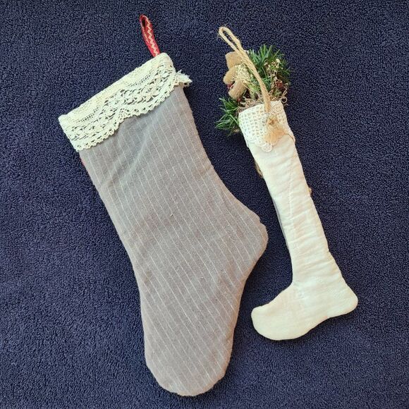 True Rustic Christmas Charm - Two Vintage Christmas Stockings From Quilt Pieces - Picture 10 of 16